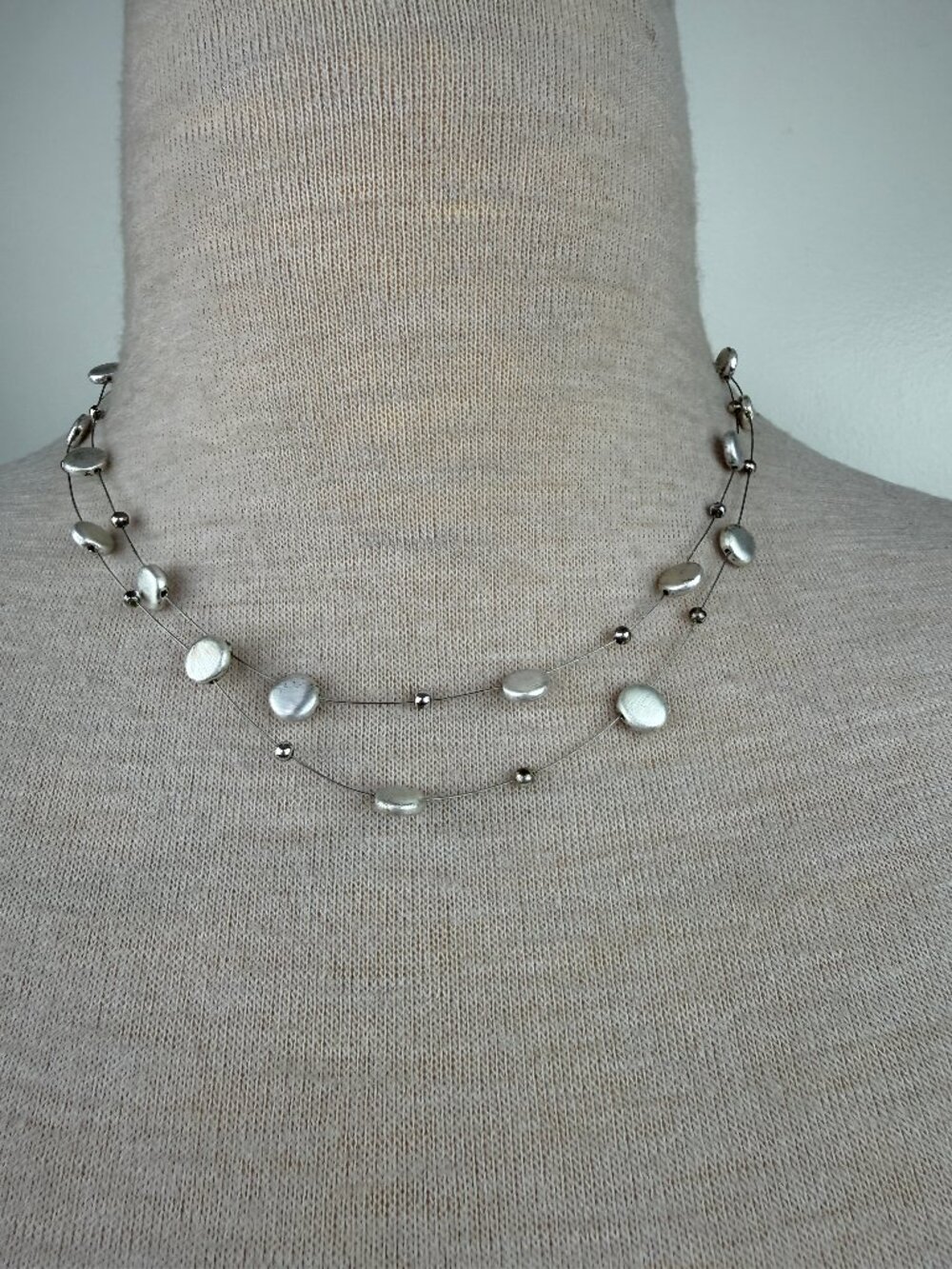 Nine West Silver Tone Disc Wire Necklace - Multi-Strand (2) - 16-18"